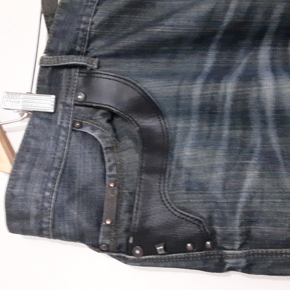 Projek  Raw jean men's 40 straight legs leather trim distressed Y2k Loose Rodeo - Picture 2 of 11